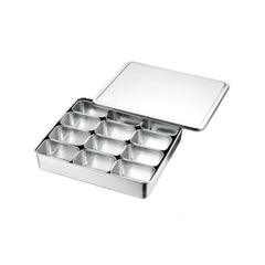 12 mini rektangulære krydderibeholdere med låg - 330 x 284 x 63 mm