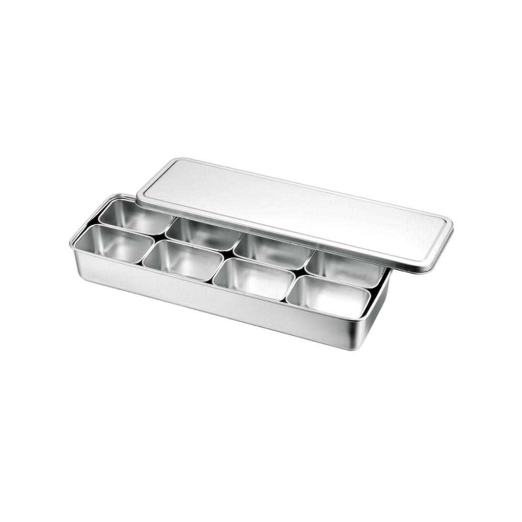 8 mini rektangulære krydderibeholdere med låg - 435 x 145 x 63 mm