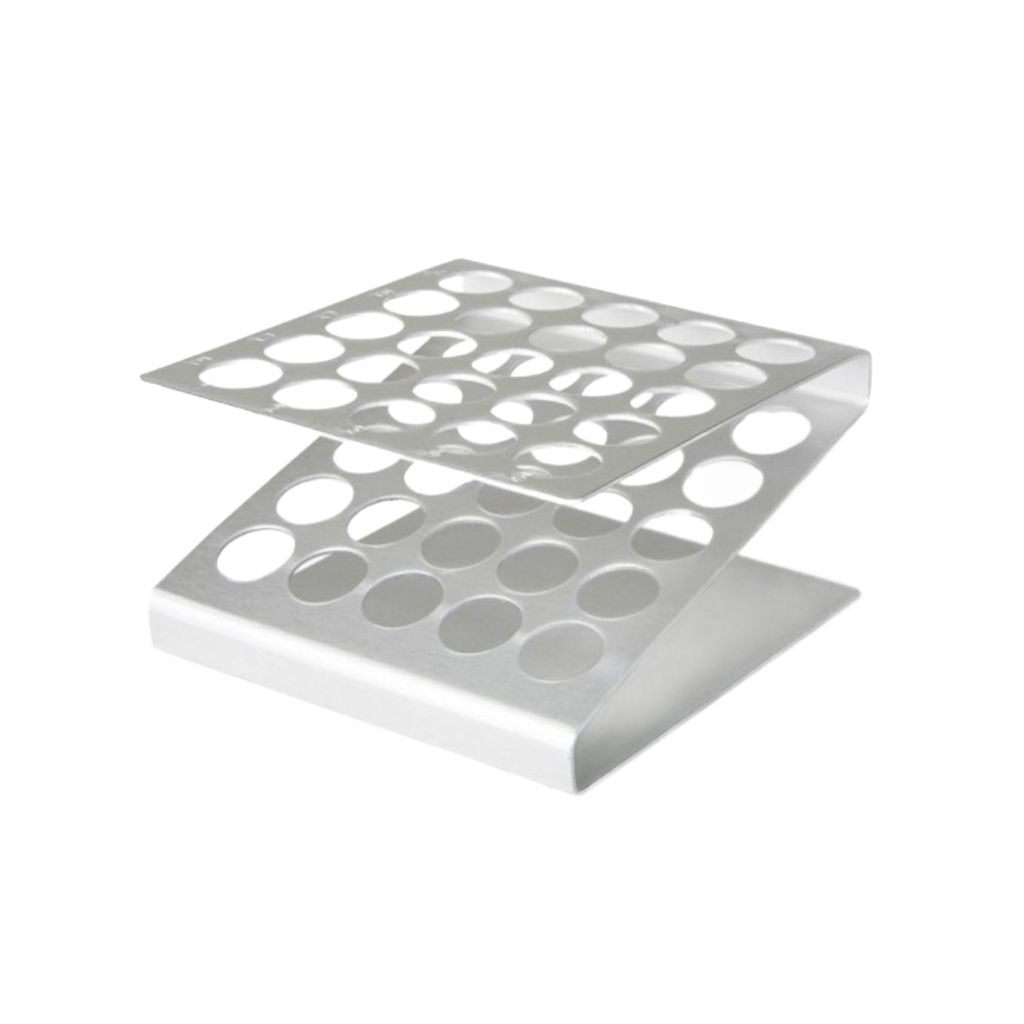 Aluminium holder til 25 reagensglas/tuber (til opfyldning), max 16 mm., 1 stk.
