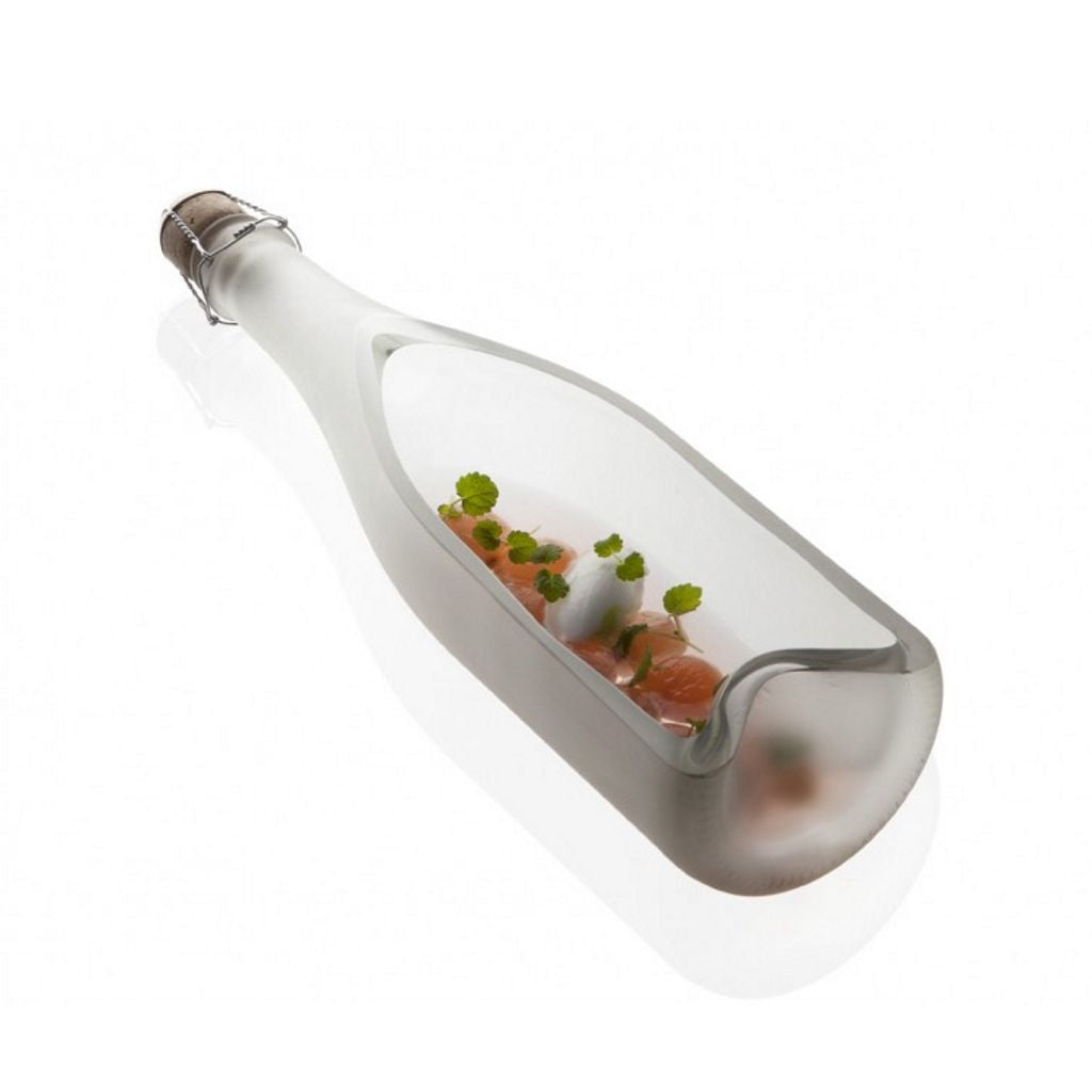 Cava flaske som fad/tallerken, opal hvid, 6 stk.
